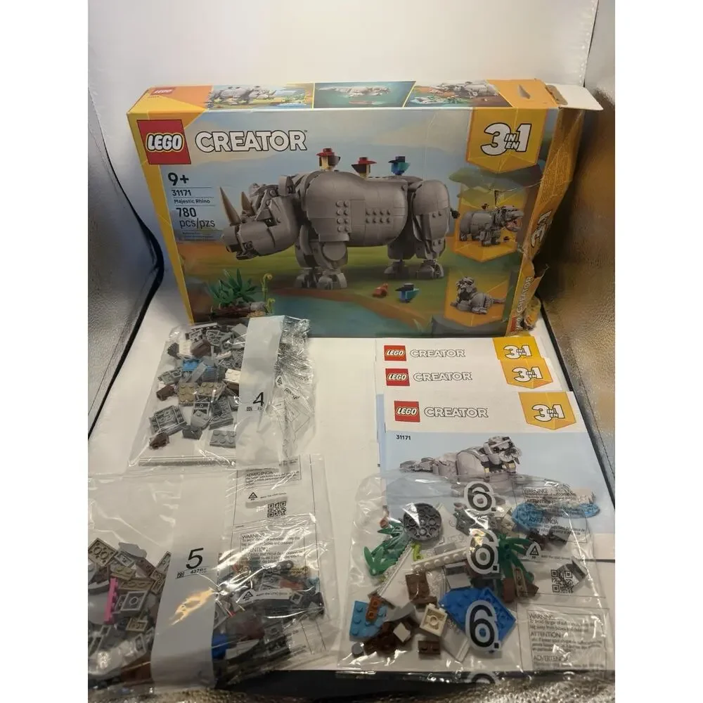 LEGO Creator 3 in 1 Wild Animals: Majestic Rhino with Birds Multicolor Open Box